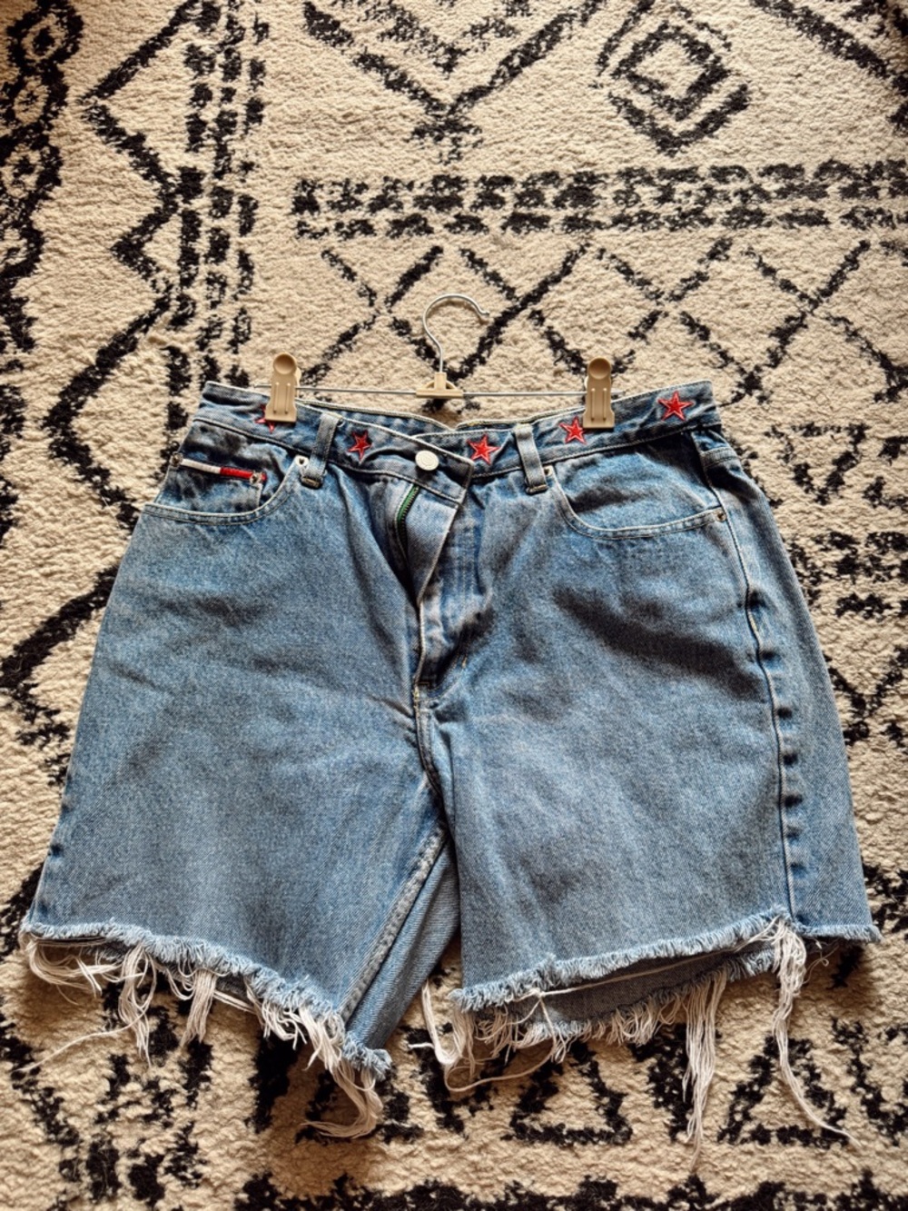 Tommy Hilfiger Light Blue Denim Cutoff Shorts with Red Star Trim
